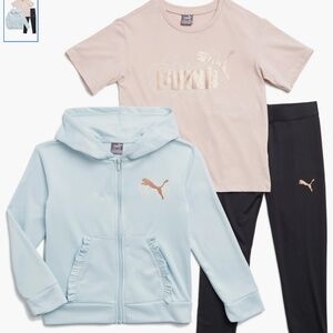PUMA Kids' Fleece Zip Hoodie, T-Shirt & Leggings Set (Big Kid) Large